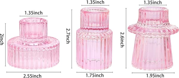Glass Lysestaker Tealight Lysestaker for Bordpynt, Bryllupsdekorasjon og Middagsfest (3 stk, Rosa)