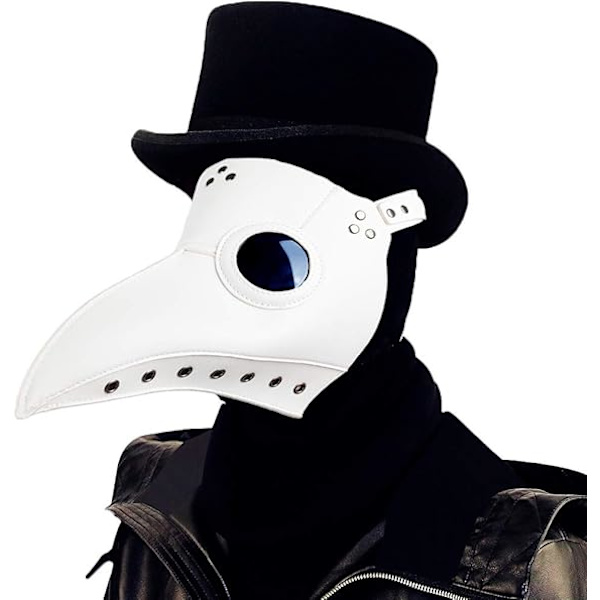 Plague Doctor Mask Retro Läder Steampunk Halloween Kostym Lång Näsa Fågel Näbb Cosplay Rekvisita Vit