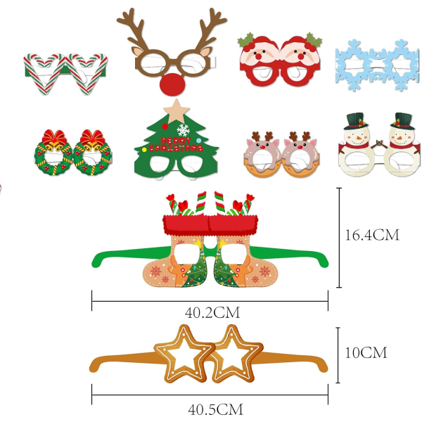 Julefestbriller, juleglitterfestbriller, kostymefestdekorasjonsbriller for festgaver, fotorammer, 2 stk.