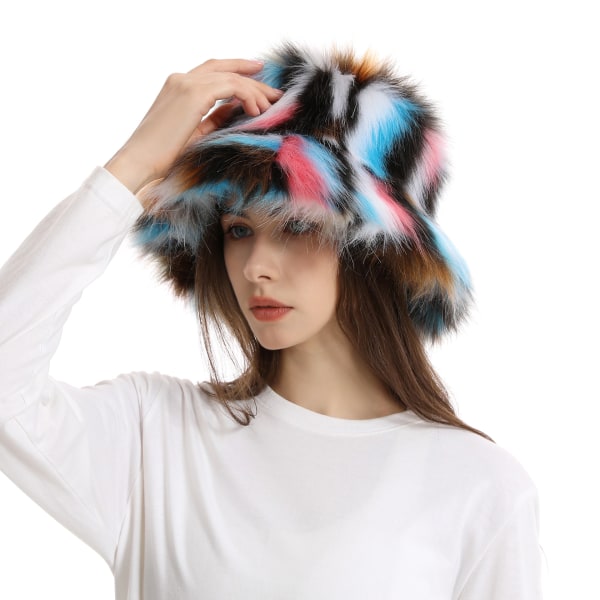 Naisten talvihatut Tekoturkista ämpärihattu Print Fisherman Hat Cap Vintage lämmin hattu colorful