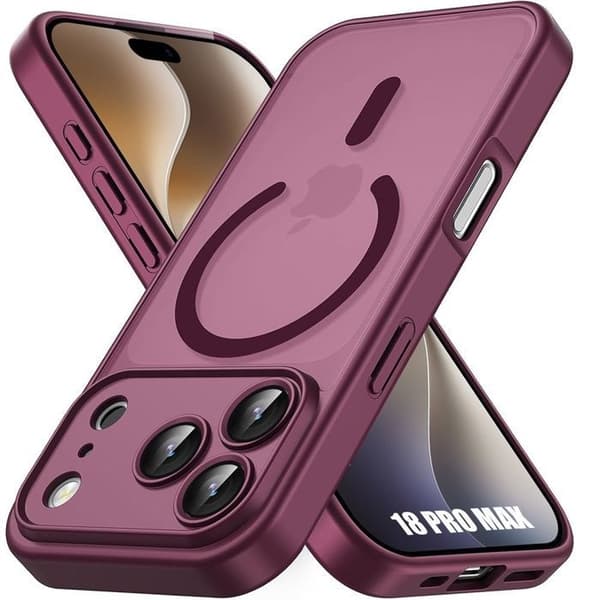 Etui til iPhone 18 Pro Max, beskyttelse med magnetisk sirkel og kameraglass - Bordeaux Bordeaux