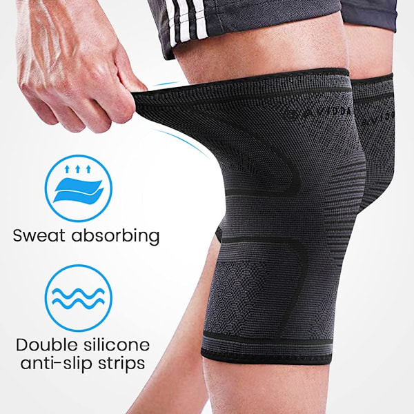 Knebeskydd 2-pack - Kompresjonsknebeskydd for leddgikt, leddsmerter, ligamentskade, meniskskade, ACL, MCL, senebetennelse, sport (M) M