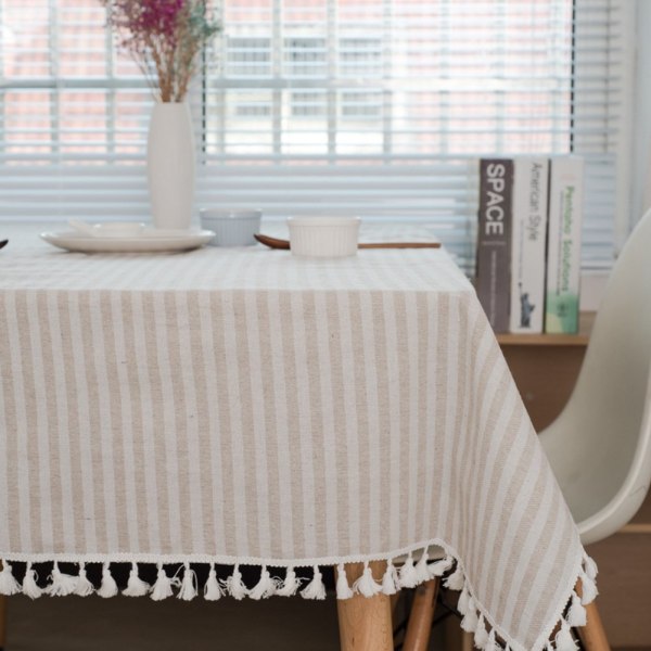 Dug rektangulært linned look striber kvast dug kan vaskes til indendørs udendørs have spisestue fest og fester