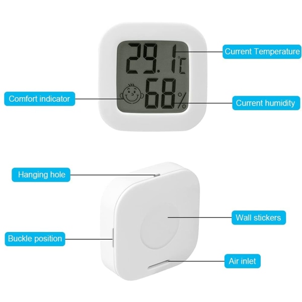 Mini LCD termometer, digitalt termometer innendørs, hygrometer innendørs, termometer hygrometer, trådløst, fuktighetsmåler for babyrom, stue