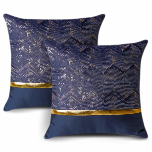 Sæt med 2 pudebetræk til sofa Bil soveværelse Luksuriøs moderne minimalistisk gyldne lædersøm Wave Stripes45 x 45 cm (marineblå) blue