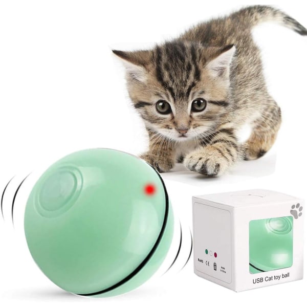 Cat Toys Ball Automatisk roterande rullande bollar, USB uppladdningsbart LED-ljus Underhållning Pet Motion Chaser Leksaker för kattunge Valp (grön) Green