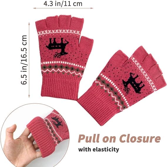 Unisex Vinter Halvfingerhansker Varme Vinter Fingerløse Touchscreen Hansker Elastisk Strikket Skrivehansker, Rød