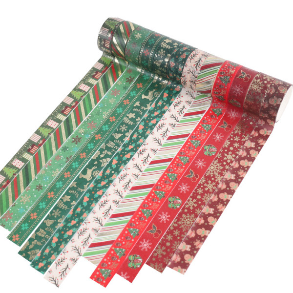 12 ruller jule-washi-tape, jule-guldfolie-washi-tape, dekorativt afdækningstape, jule-washi-afdækningstape