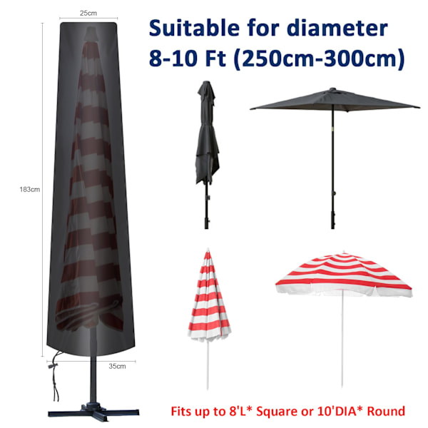Parasolovertræk til lige parasol Ø 300 cm, Oxford 210D, med opbevaringstaske, vejrbestandig, UV- og snebestandig.