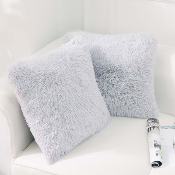 2 kpl tyynynpäällisen set 40 x 40 cm harmaa tekoturkis turkis tyyny koristeellinen koristetyyny pehmoinen tyyny pörröinen sohva