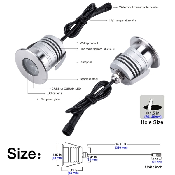 Undervands Pool Lys, 3W,12V-24V DC, IP68 Vandtæt, Rustfrit Stål Aluminium, til Nedgravede Swimmingpools Trin Damme Springvand (Koldt Hvidt)