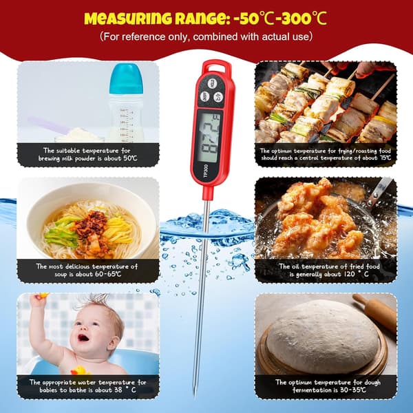 6 st Kötttermometer med snabbavläsning och lång sond 9,65 tum Kök Matlagning Godis Termometer Vattentät Digital Termometer (Röd)