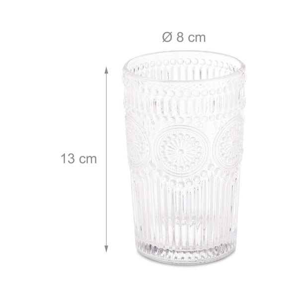 Dricksglas, set om 2, 380 ml, vintageglas för vatten, juice, läsk, diskmaskinssäkra, vattenglas, transparent, 13 x 8 cm