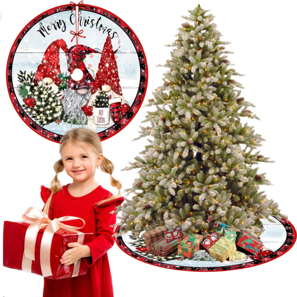 Juletræsnederdel, 36 tommer julepynt Xmas Tree Skirt, juletræsbundbetræk Ornament (3 julenisser (hvid), 36 tommer) SQ-2-02包边款
