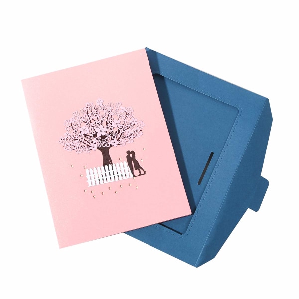 3D-kort, pop op-kort med romantiske elskere under kirsebærtræet, mors dag-kort jubilæumskort Valentinsdag