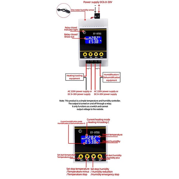 10A LCD-skinne digitalt display termostat temperatur fugtighed controller med sensor dobbelt kanal relæ modul
