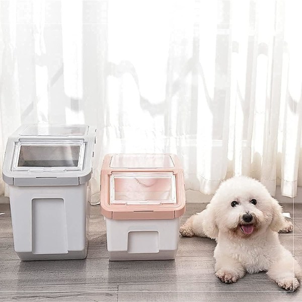 Opbevaringsbeholder til kæledyrsmad, beholder til hundefoder med en ske stabelbar hundefoderopbevaringsbeholdere 6 KG opbevaringsbeholder med låg (Pink Small) Pink