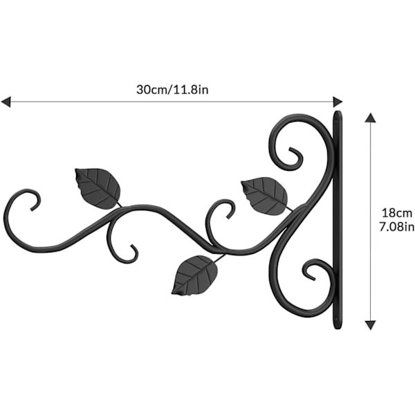 2 stk. Hængekurvbeslag, Udendørs planteophæng Sorte hegnsophæng, Vægmonterede planteophængsbeslag til haveblomsterkrukker Fuglefodere (Tre blade)