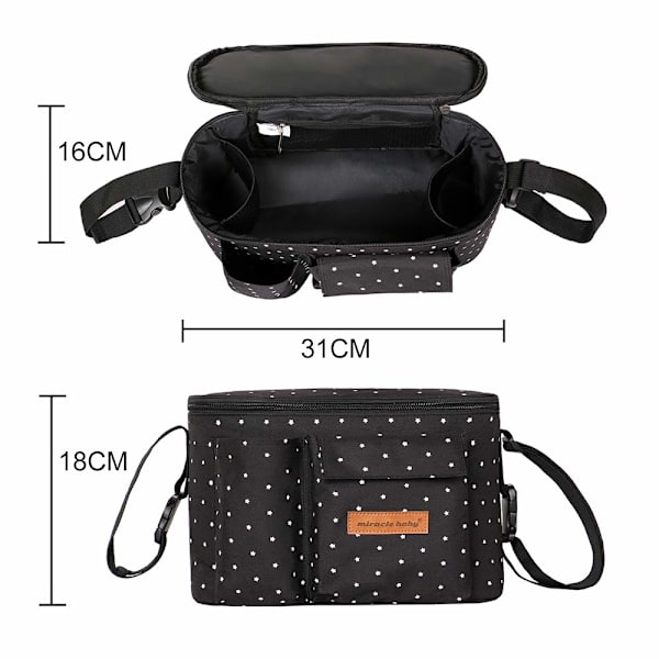 Barnevognspose Organizer Barnevogn Buggy Pose Baby Universal Multifunktionel Opbevaringspose (Sort Stjerne) Black Star