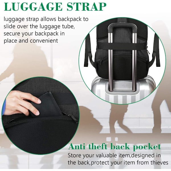 Liikematkareppu  Matkalaukku Rucksack USB-latausportilla Vedenkestävä Rucksack Daypack , Musta-45*30*20cm Black