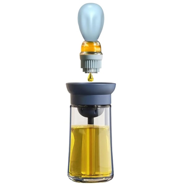 Oljedispenser med borste - Olivolja dispenser i glas för kök, 2 i 1 oljedispenserflaska med silikonbakelseborste, blå Blue