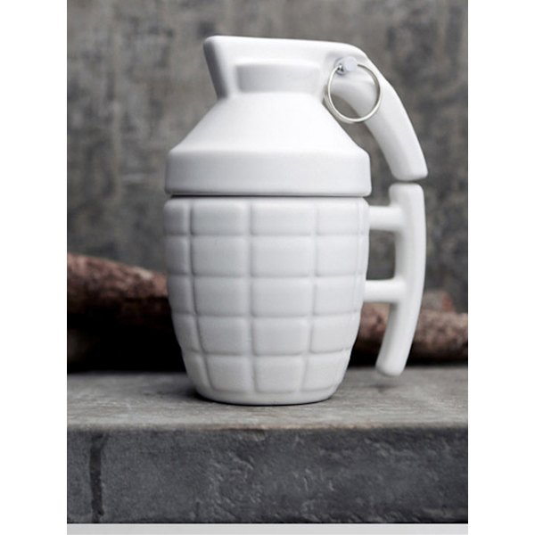 Morsom Granat Krus - Frokostkopp, Kaffe og Te i Keramikk - Kopp i Form av en Granat med Deksel - Original og Morsom Gaveidé (Hvit) White
