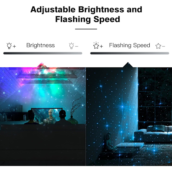 Stjernehimmel-projektor, stjerneprojektor nattlys barn, lampe LED-projektor med bluetooth og høyttalerfestbelysning