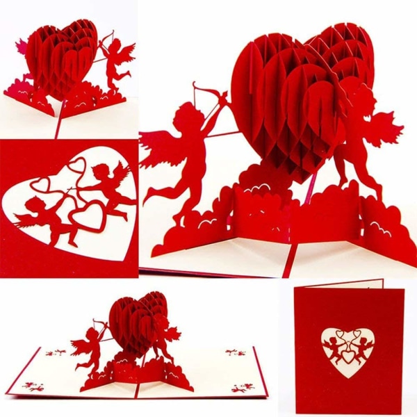 Ystävänpäivän 3D Pop Up -onnittelukortit Rakkaussydän Käsintehty kortti 3D Romanttinen kortti hänelle tai hänelle, ystävänpäivä hääpäivän syntymäpäivälahjat