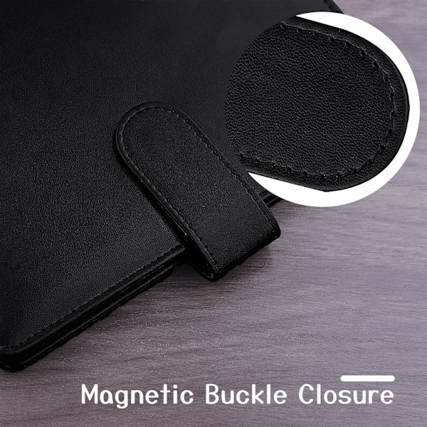 A6 PU Läder Notebook Binder Påfyllningsbar 6 Ring Binder, Lösblad Personlig Planner Binder Omslag med Magnetiskt Spänne Stängning, Svart