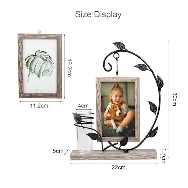 Fotoramme med vase, bryllupsfotoramme, bryllupsfotoramme familiefotoramme med metaltræ bryllupsgaver 4X6in