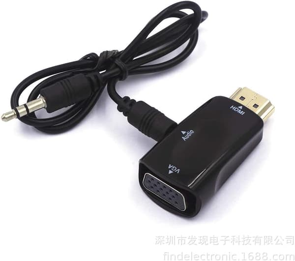 HDMI til VGA-omformer - Lydkabel - Videooppløsning - Kompakt adapter med lydtransmisjon - 3,5 mm jack