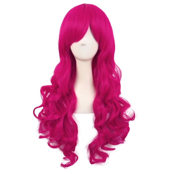 60 cm Lolita Lang Krøllete 2 Hestehaler Clip på Cosplay Parykk (Hot Pink)