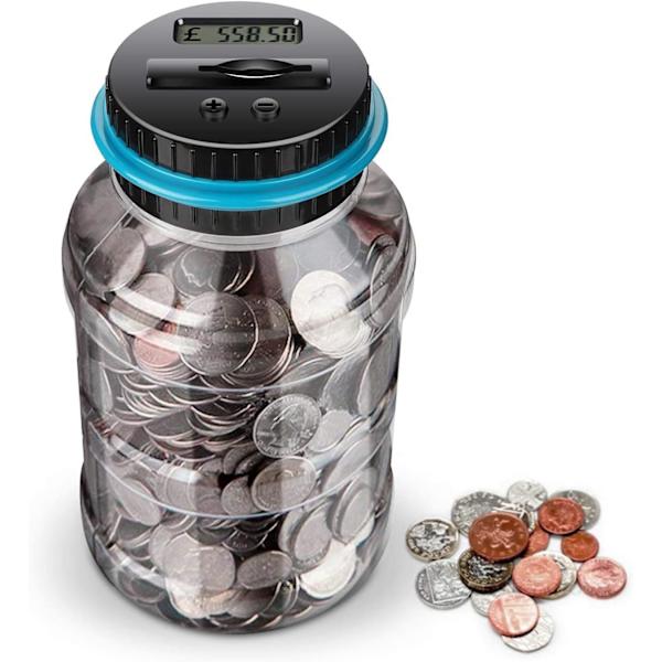 Spargris, 1,8L digital spargris med LCD-skärm och stor kapacitet, automatisk mynträkningsburk spargris som present