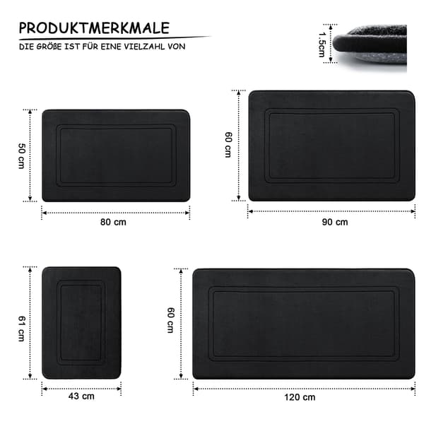 Badeværelsesmåtte i memoryskum - Absorberende badeværelsesmåtte - Skridsikker badeværelsesmåtte - til badeværelse og stue - 50 x 80 cm - Sort