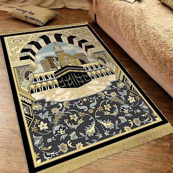 Tjock vadderad muslimsk bönematta med tofsar, traditionella mönster Islam bönematta Komfort Knägolvmatta Islamisk matta Bönematta Eid Ramadan-gåva 1