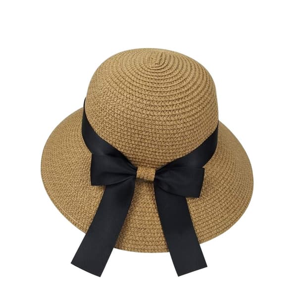 Dam solhatt Floppy hopfällbar rosett halmhatt sommar strandmössa UV-skydd coffee
