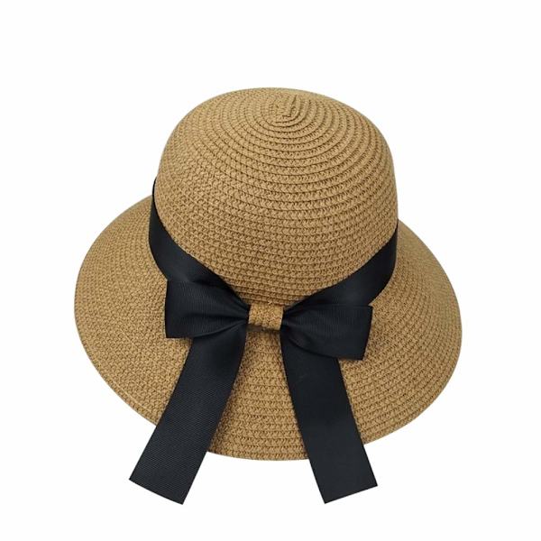 Dame Solhat Floppy Foldbar Bowknot Halmhat Sommer Strand Cap UV Beskyttelse coffee