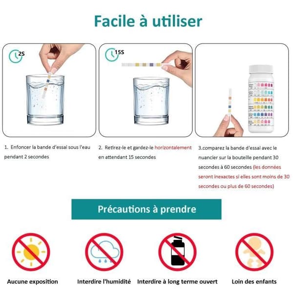 50 st Simbassäng Testremsor 6 i 1 Test Totalt Klor, Fritt Klor/Brom, PH, Total Alkalinitet, Total Hårdhet, Syra