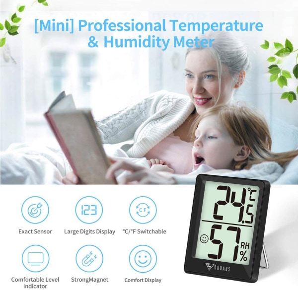 Digitalt hygrometer innendørs, termo-hygrometer fuktighetsrom termometer luftfuktighetsmåler med høy nøyaktighet, for interiør, babyrom, stue, kontor