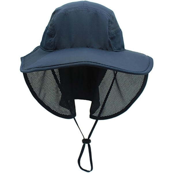 Solhatt Menn Kvinner UPF 50+ Utendørs UV Sommer Cap med Nakkebeskyttelse Fotturer Fiskehatt Strand Foldbar Safari Bush Hatter Mesh Hat Navy blue