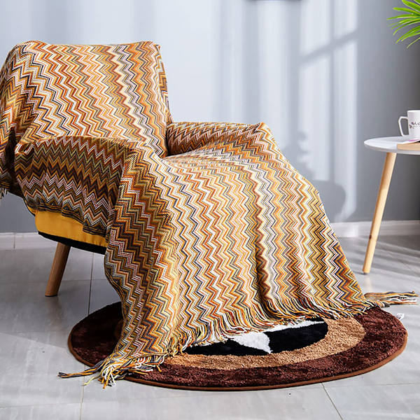 Strikket tæppe med kvast Houndstooth Boho ternet hyggeligt tæppe Strikket tæppe Sengetæppe Kast tæppe Dekorativt tæppe til sofa seng yellow 127*180cm