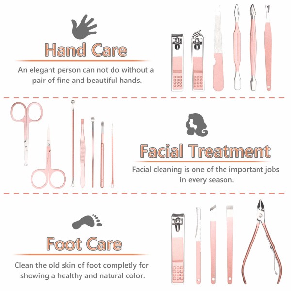 Nagelklippare, 18 st Manikyr Pedikyr Set, Nagelsax Nagelbandborttagare för Män Kvinnor, Rostfritt Stål Nagelvård Grooming Kit med Läderfodral