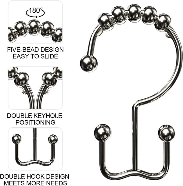 12-pack duschdraperikrokar, rostfria metalldubbelglidande duschdraperiringar för badrum duschdraperier - silver Silver