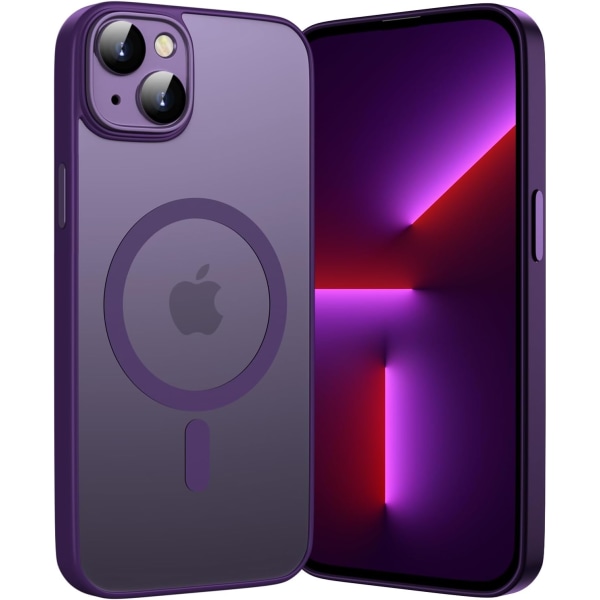 Magnetisk deksel for iPhone 13 6,1 tommer for trådløs lading Kompatibel gjennomsiktig matt deksel til iPhone 13 Tynn støtsikker deksel beskytter - Lilla Purple