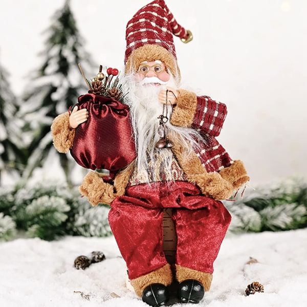 Jultomtefigur Realistiska traditionella figurer Kreativ sittande juldocka Juldekoration med fotogenlampa och presentpåse 35*18cm