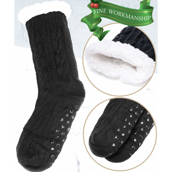 Herreslippers Fluffy Sokker Termiske Vinter Hyggelige Hytte Varme Fleece Bløde Komfortable Tykke Skridsikre Seng Julehjemmegave Strømpebuks Black