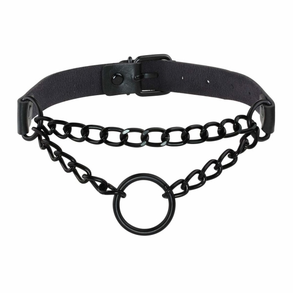 PU Läder Choker Punk Goth Emo Circle Chain Choker Collar Halsband för kvinnor Män Justerbar