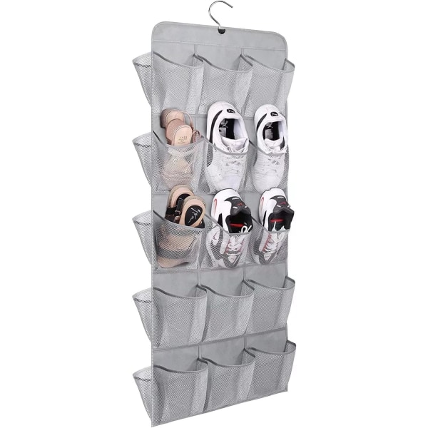 30 store lommer sko henger oppbevaring arrangør for garderobe skinne rack dobbeltsidig med roterende henger mesh sko arrangør, grå Gray