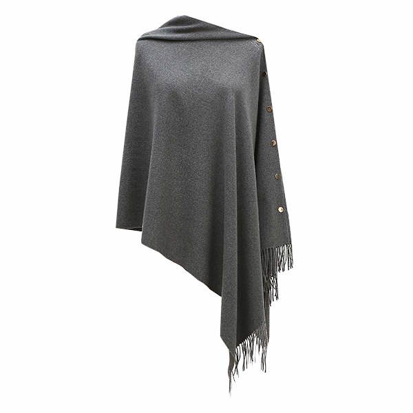 Dame Poncho Tørklæde med Knapper Frynser Kappe Tæppe Cashmere Blanding Blød Varm Multifunktionel til Forår Efterår Vinter grey 68X200cm