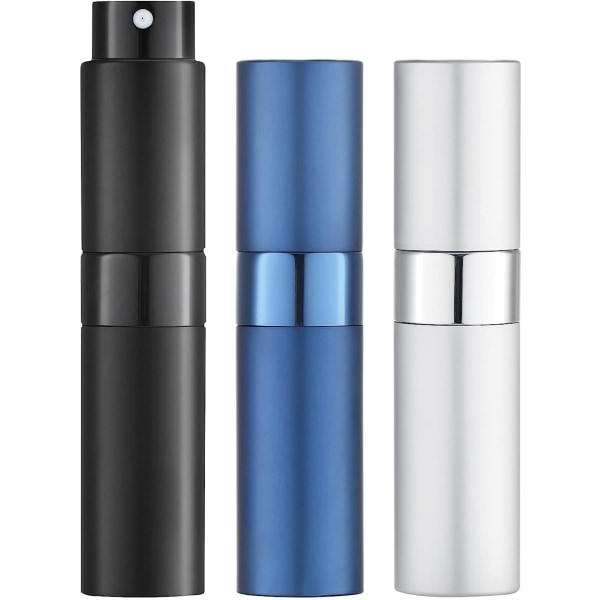 8 ml parfymeforstøver for reise (3 STK), etterfyllbare sprayflasker, aftershave dispenser (svart, bule, sølv) Black, Bule, Silver